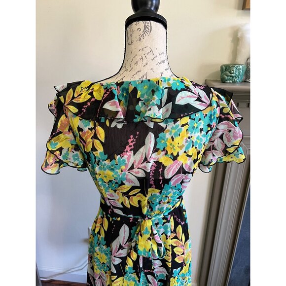 Spense Floral V-Neck Knee Length Flutter Sleeve Sheer Sundress 8 - Picture 6 of 12